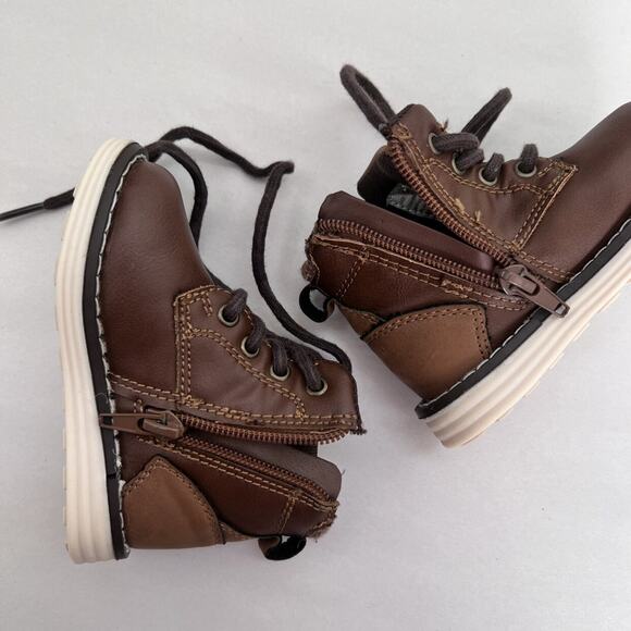 London Fog Boots Toddler Boys Size 5 Brown Faux Leather Lace Up Casual Fall - Picture 6 of 11